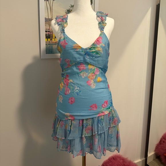 NWT LoveShackFancy Desra Floral Sleeveless Mini Dress in Sky Lullaby - Picture 10 of 10